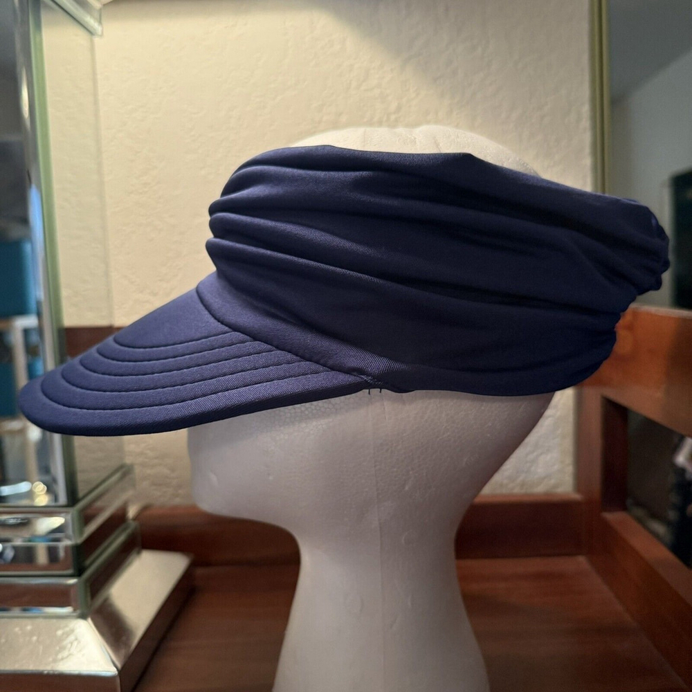 Women's Stretch Headband Baseball Cap Hat Ponytail Back Navy Blue - Picture 6 of 9